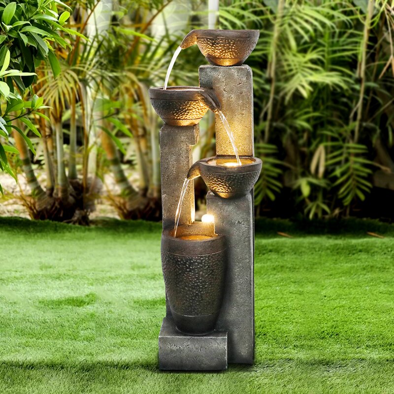 resin/fiberglass zen tiered pots fountain with led light outdoor diy on large outdoor pot fountains